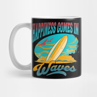 Happiness Comes In Waves, Hello Summer Vintage Funny Surfer Riding Surf Surfing Lover Gifts Mug